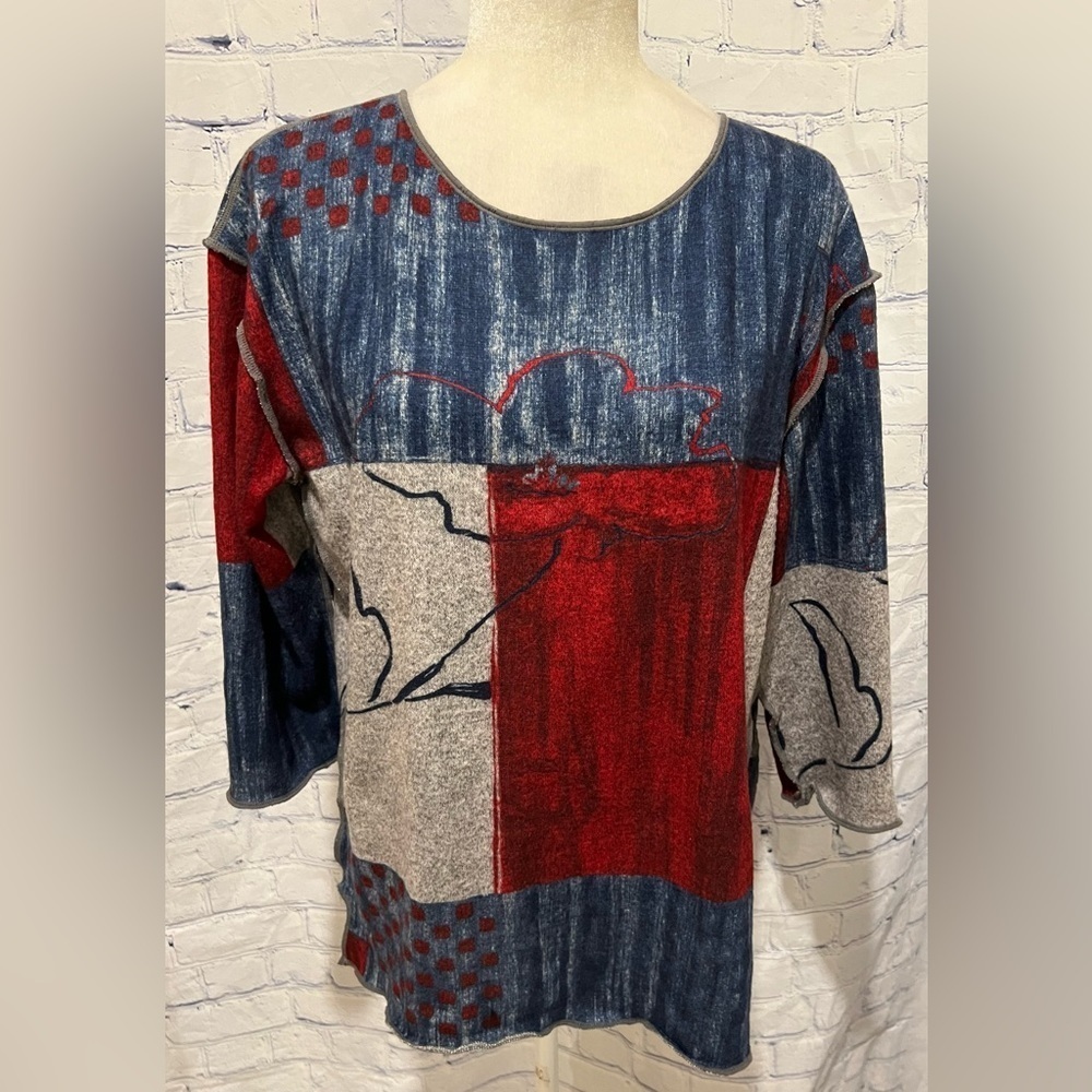 Multiples Ladies Size M Multicolor Abstract Print Knit Top Long Sleeve